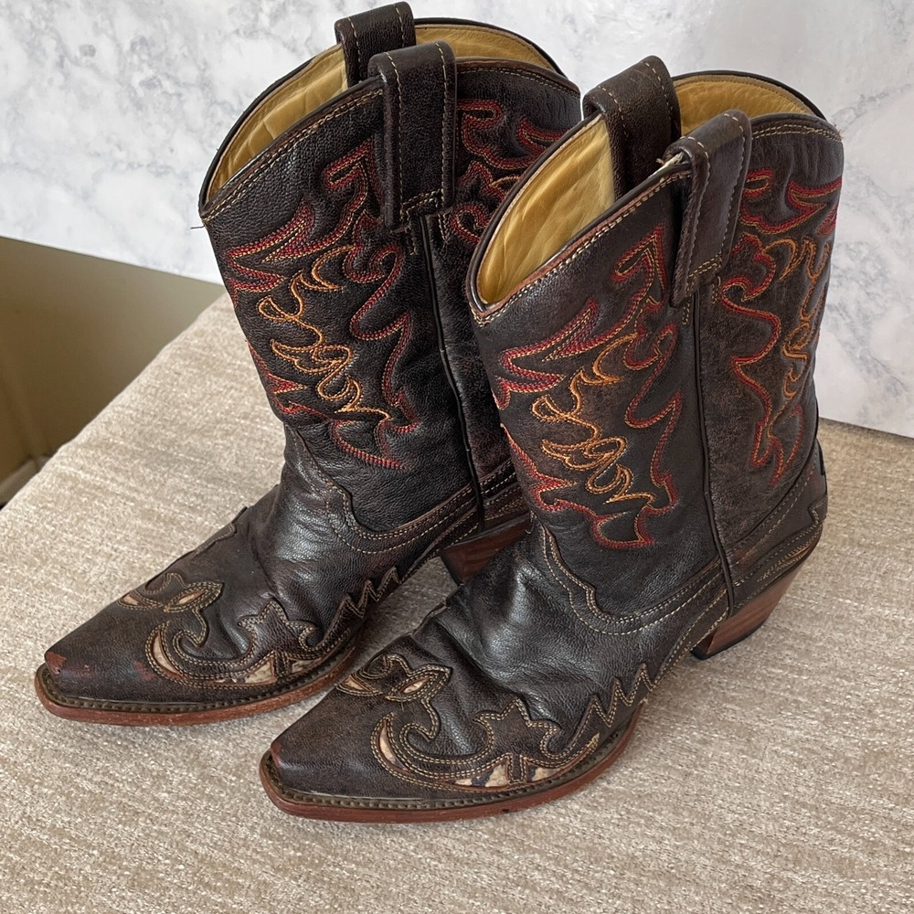 Corral Tooled Womens Cowboy Boots Brown Mid-Calf Cowgirl Western Festival Sz 7